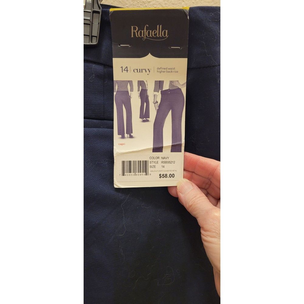 RAFAELLA CURVY NWT 14  Navy Blue Womens Crop Pants Silver Accent Pieces On Leg - Picture 4 of 5